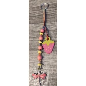 Dragonfly Strawberry bead ribbon backpack bag charm clip keychain rear view